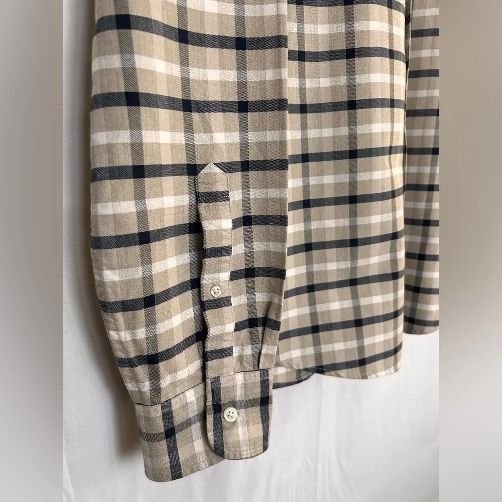 J. Crew Flex Oxford Button-Up Shirt Plaid Long Sleeve 100% Linen Size XL